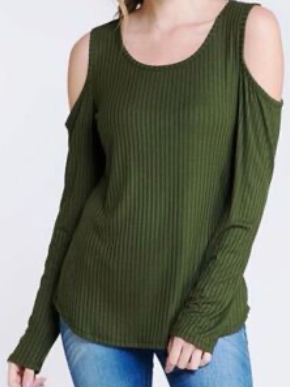 Aqua Olive Cold-Shoulder Ribbed Long-Sleeve Top Sz XS